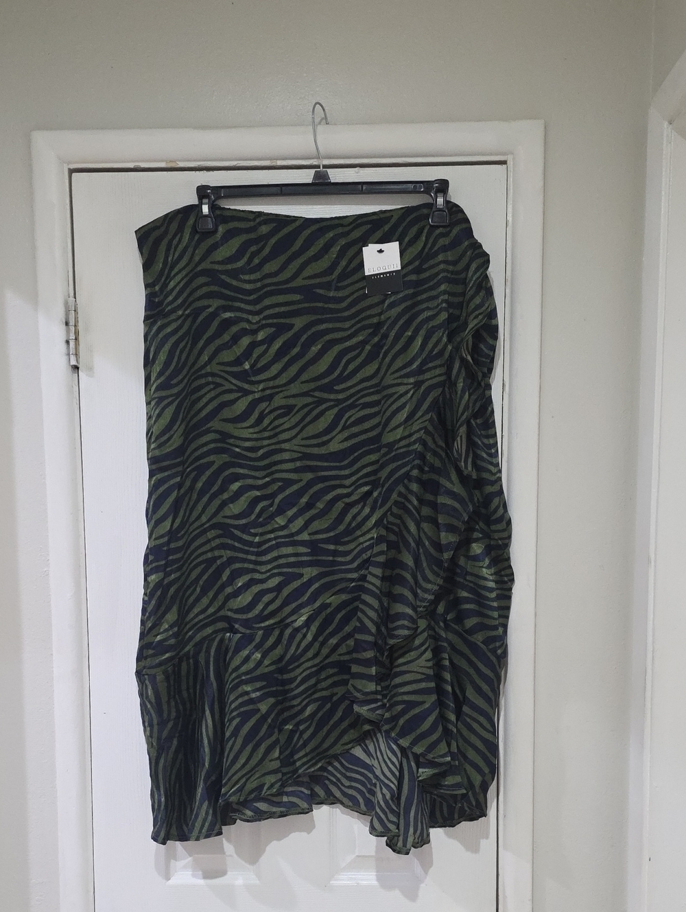 Eloquii Olive and Black Zebra-Print High-Low Skirt